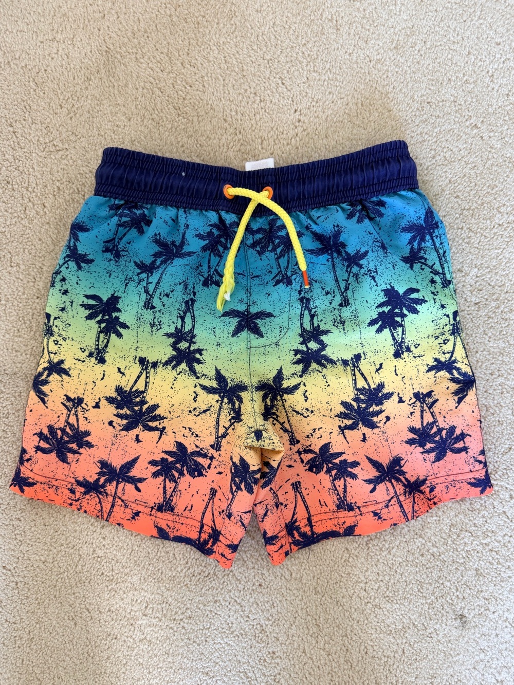 3/$15 Kids Tropical Palm Tree Swim Trunks Size 5/6 Beach Shorts Sunset Print